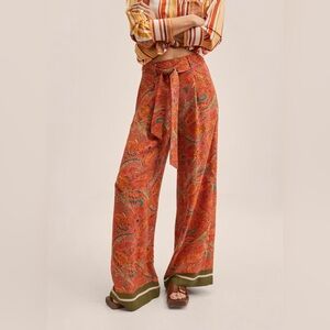 NWT Haver + Blair Wide Leg Orange Paisley Waist Tie Pull On Pants Sz XL